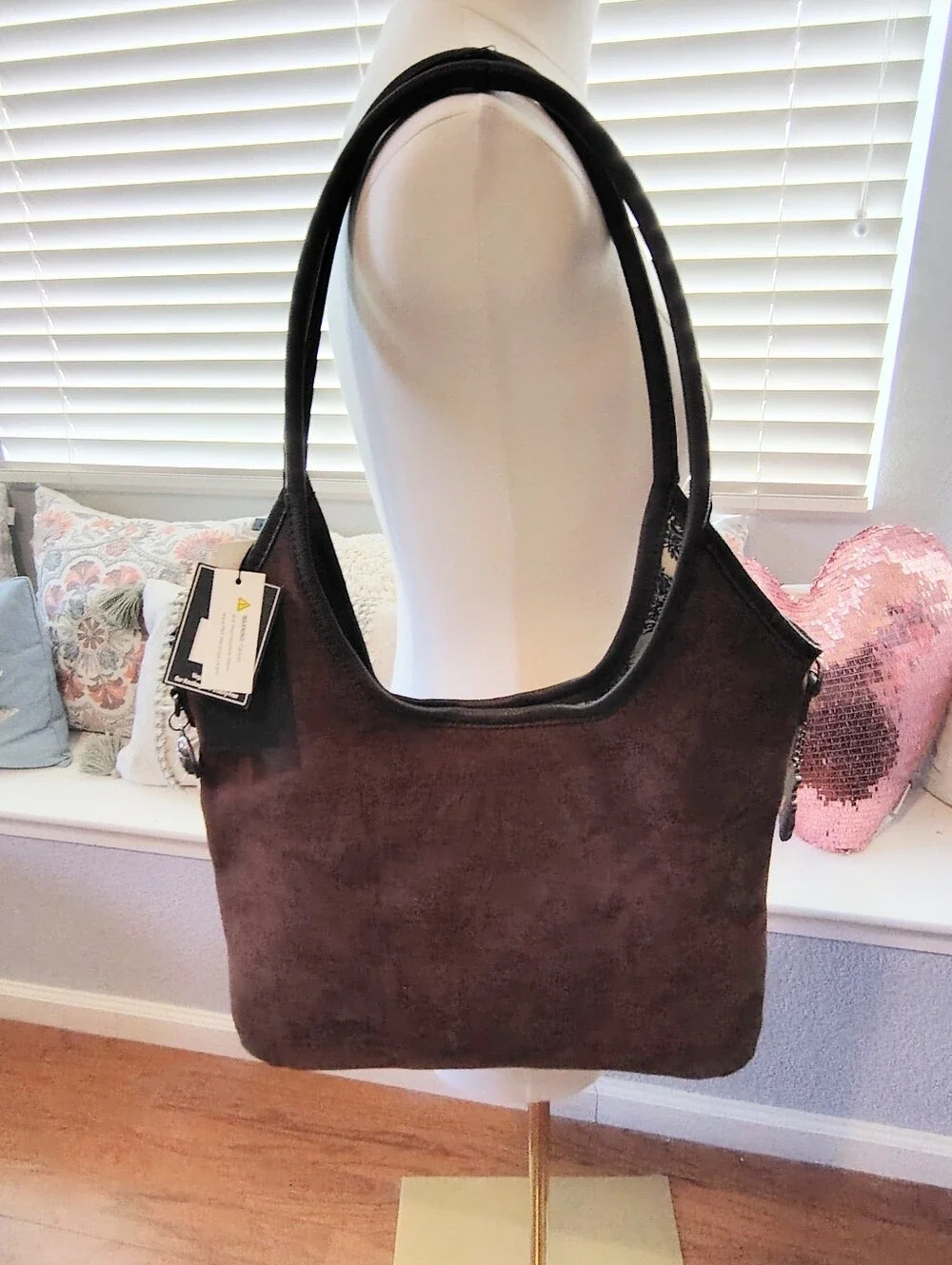Ed Hardy Brown Suede Pink Floral Rhinestone Cross Beyonce Hobo Satchel Bag